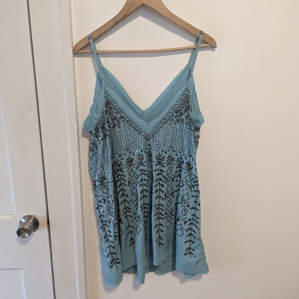Free People "Arizona Nights" Light Blue Beaded Slip Dress - Picture 9 of 14